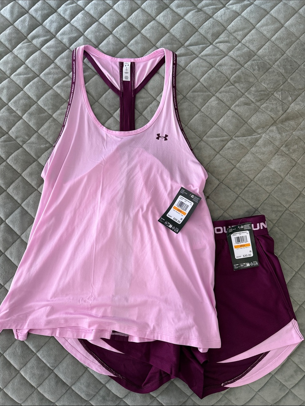 Under Armour Pink & Maroon Racerback Tank and Shorts Set